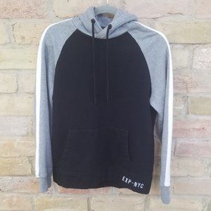 Express Black, Grey, and White Stripe Small EXP - NYC Sweatshirt Hoodie